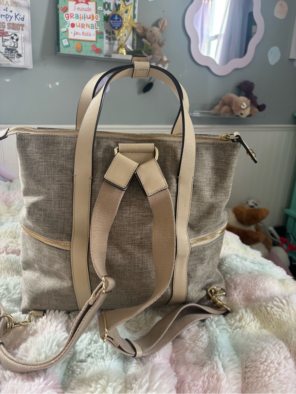 Henri Bendel Jetsetter Canvas Saffiano Convertible Backpack Tote - Picture 10 of 15